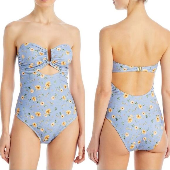 NWT Aqua x Kristopher Brock Floral Blue One Piece Swimsuit- Size Medium - Picture 1 of 10